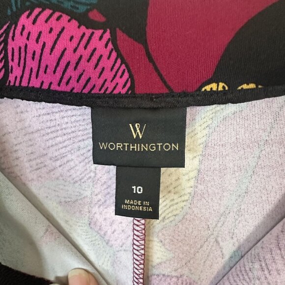 Worthington Womens Floral Pencil Skirt Size 10 Zipper Front Tropical Bold Pink - Picture 3 of 4